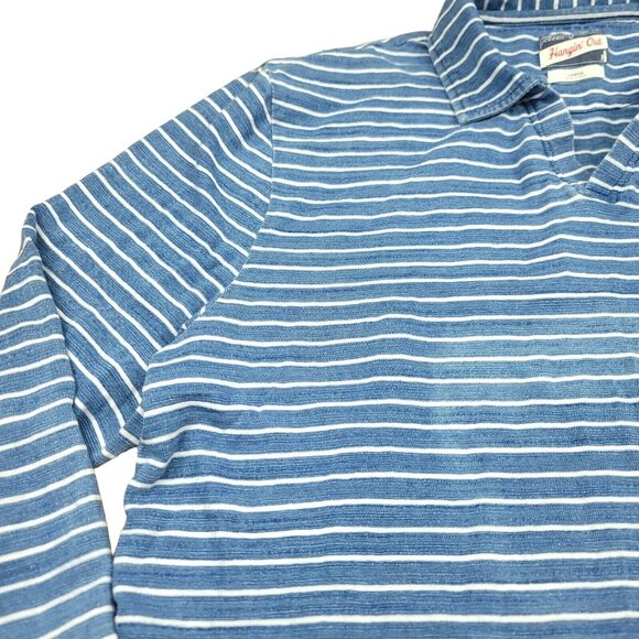 Johnnie-O Hangin Out Men's Medium Striped Polo Shirt Long Sleeve Blue Casual - Picture 3 of 15